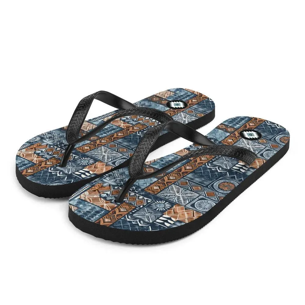 Pacific Islands Tapa Cloth Flip Flops