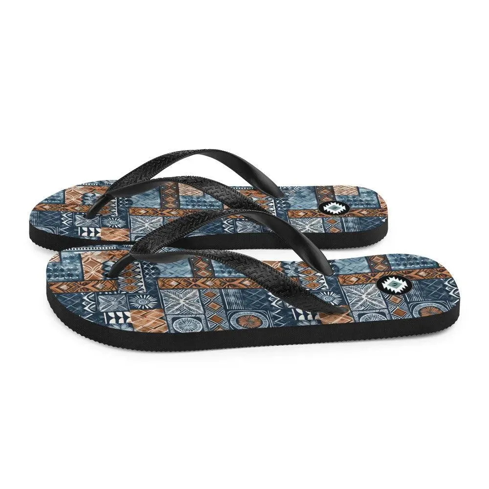 Pacific Islands Tapa Cloth Flip Flops