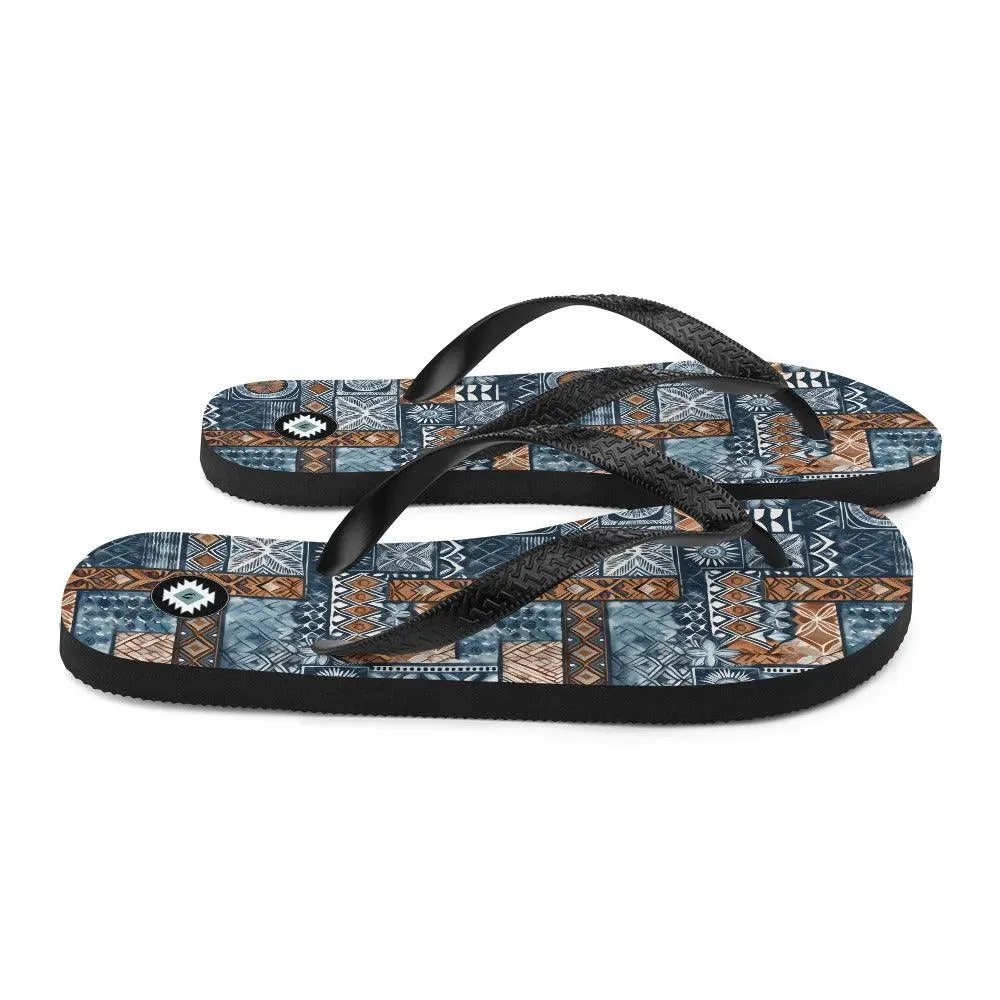 Pacific Islands Tapa Cloth Flip Flops