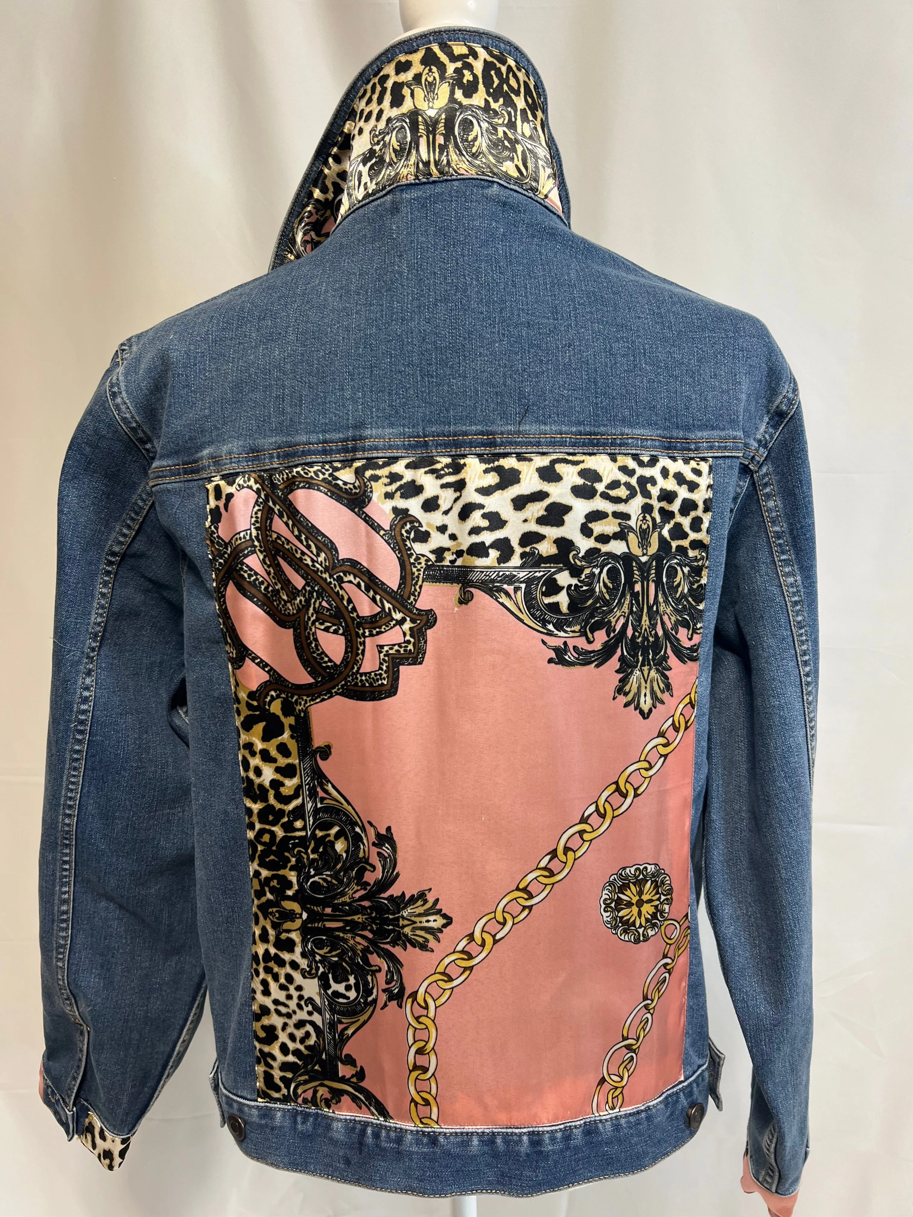 Pale Pink Leopard Love Denim Jacket