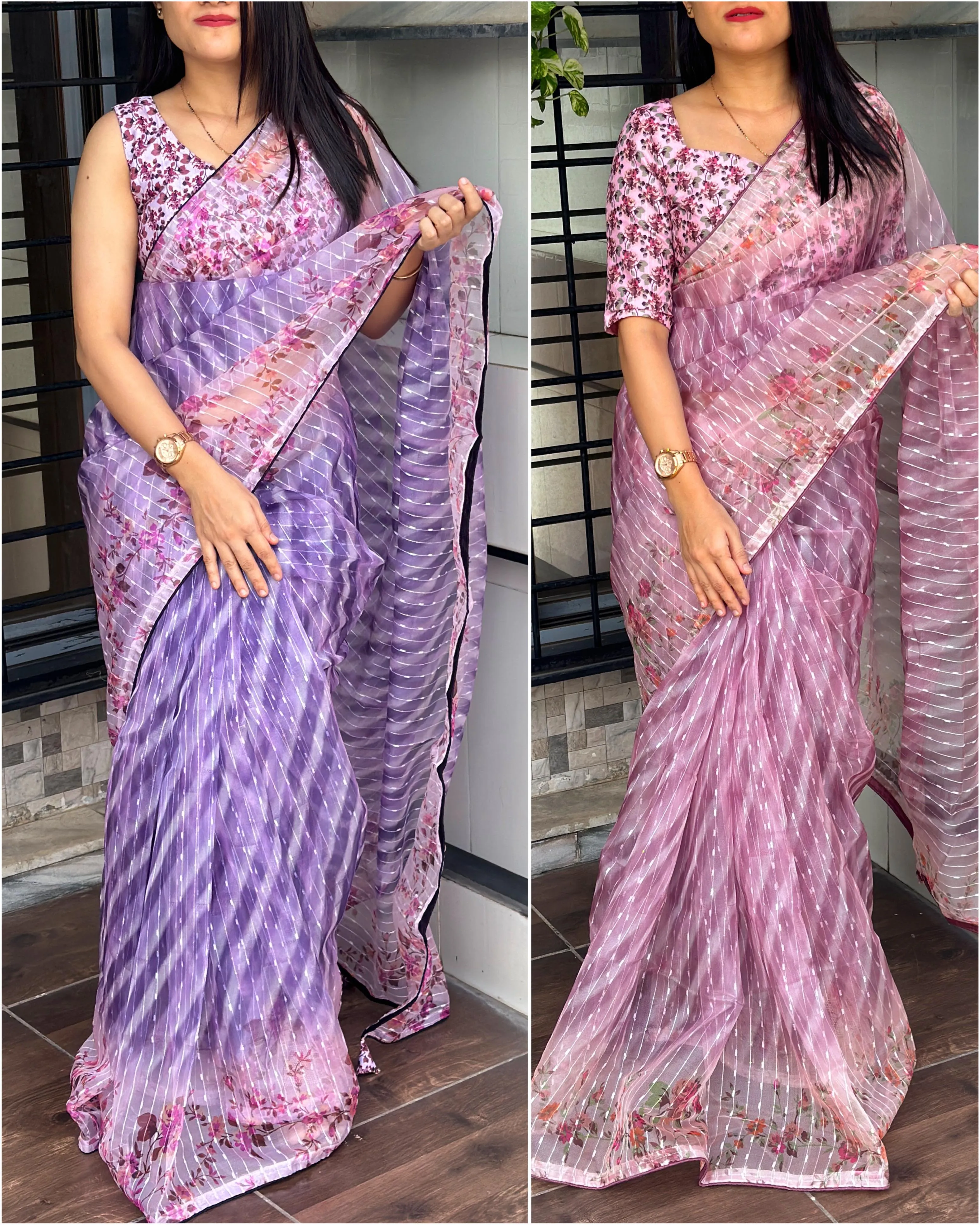 Pink Monsoon Delight Lightweight Organza Saree