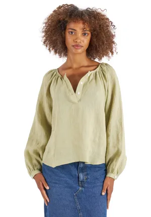 Poem Sage Green Peasant Linen Blouse