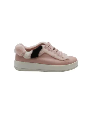 Prada Shearling-Trimmed Sneakers in Pink Leather