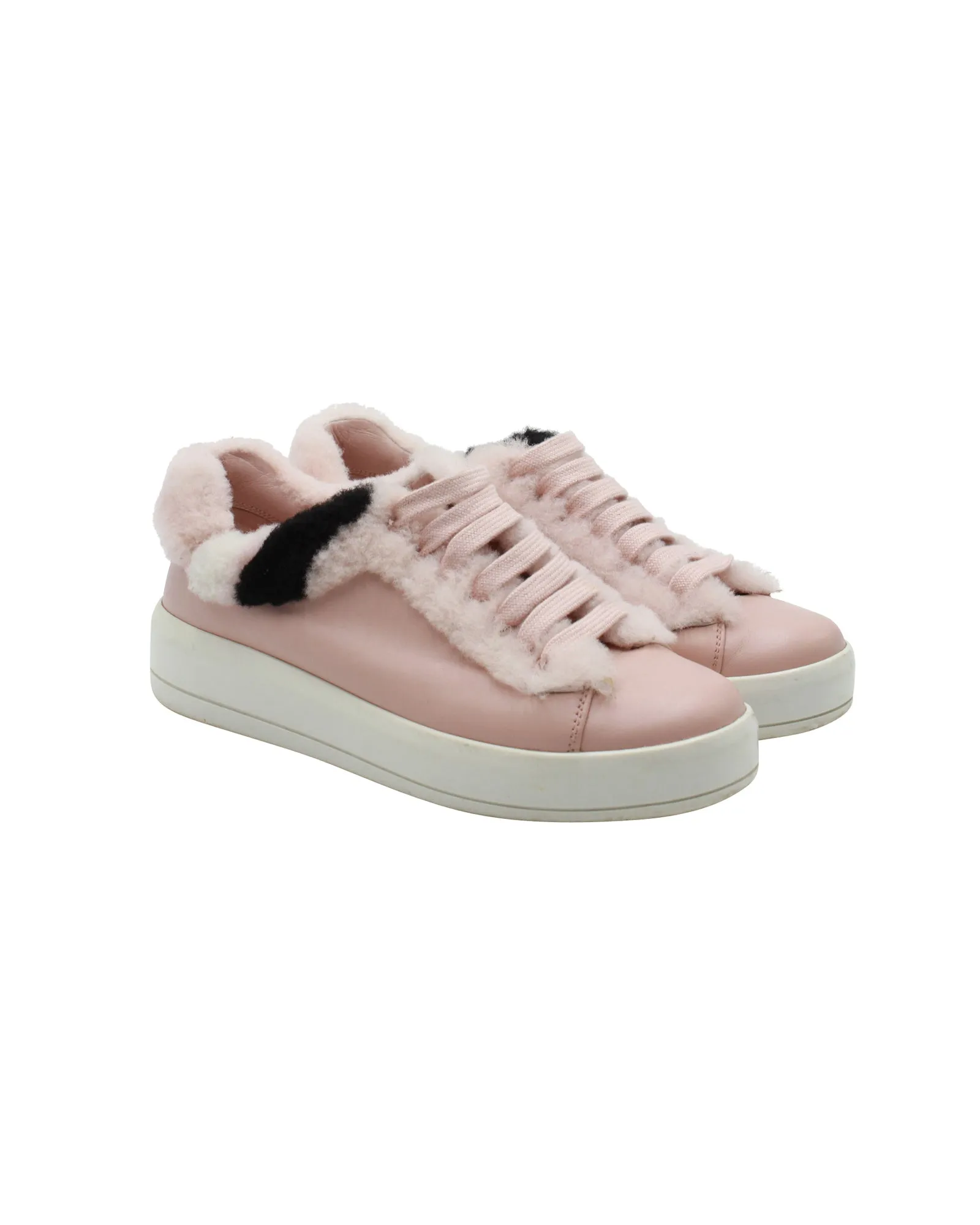 Prada Shearling-Trimmed Sneakers in Pink Leather