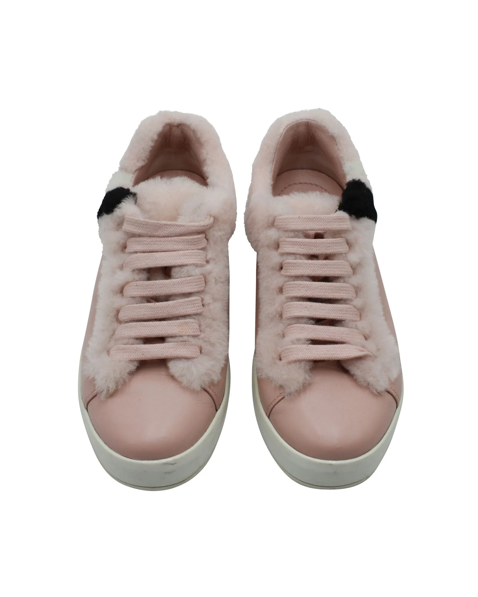 Prada Shearling-Trimmed Sneakers in Pink Leather