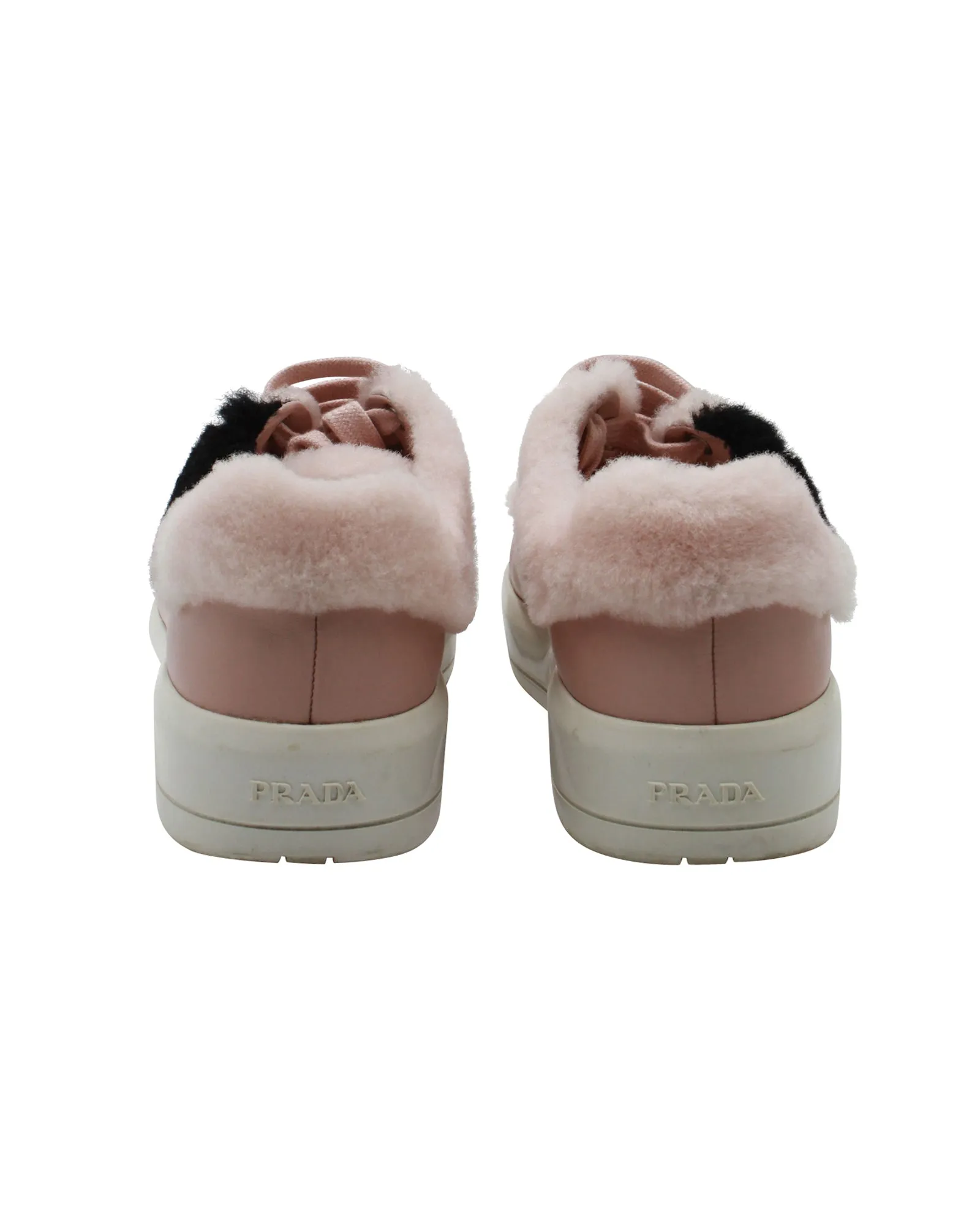 Prada Shearling-Trimmed Sneakers in Pink Leather