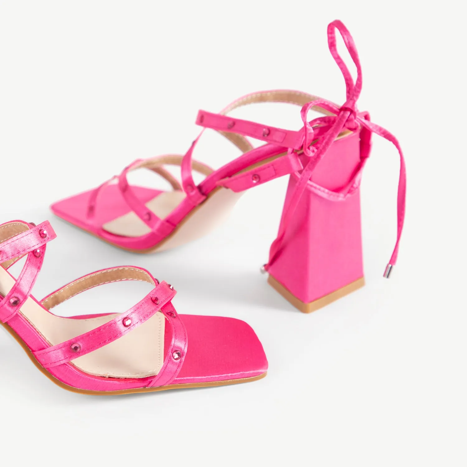 RAID Elnora Embellished Strappy Block Heel In Pink