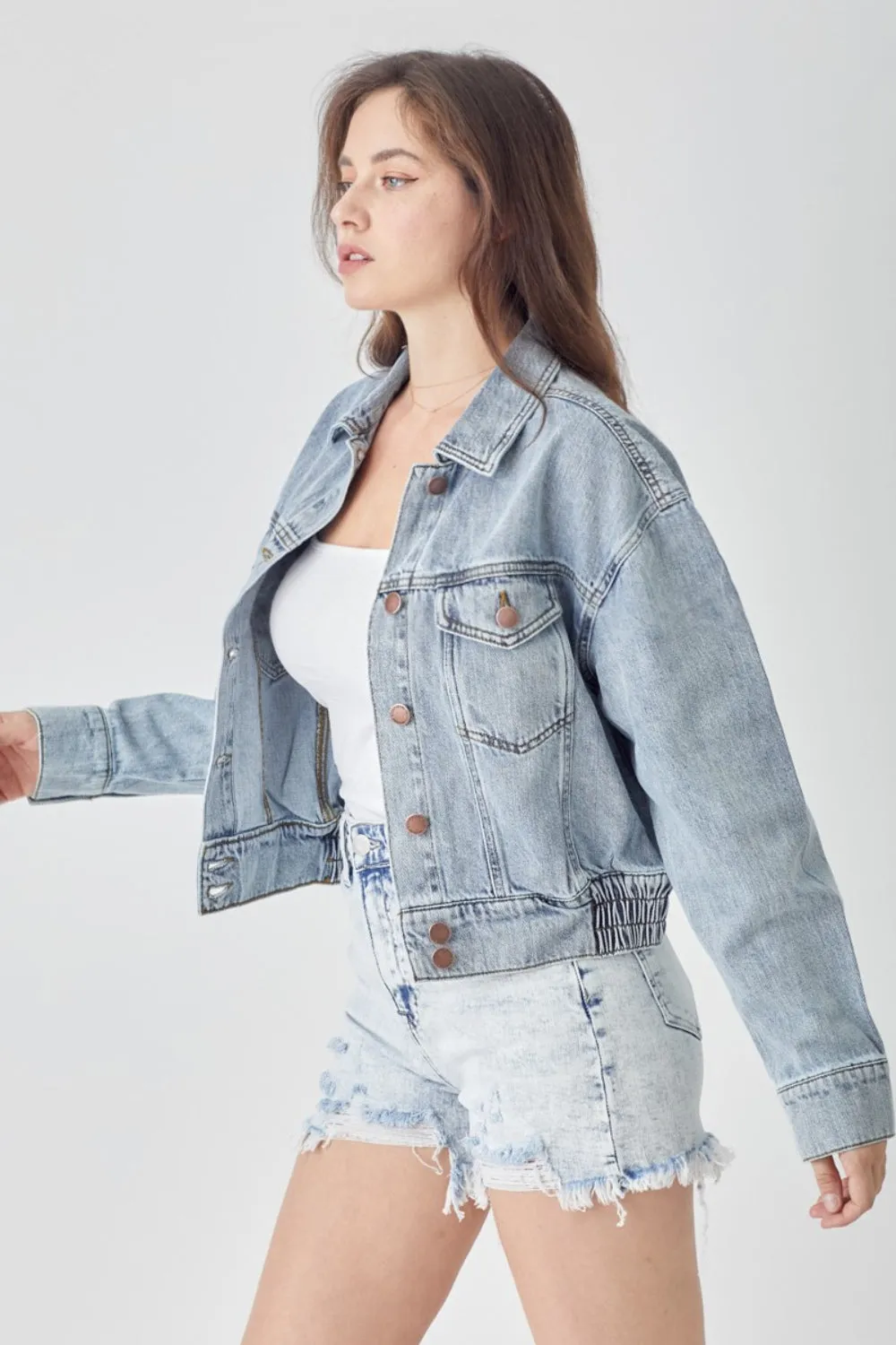 RISEN Button Down Cropped Denim Jacket