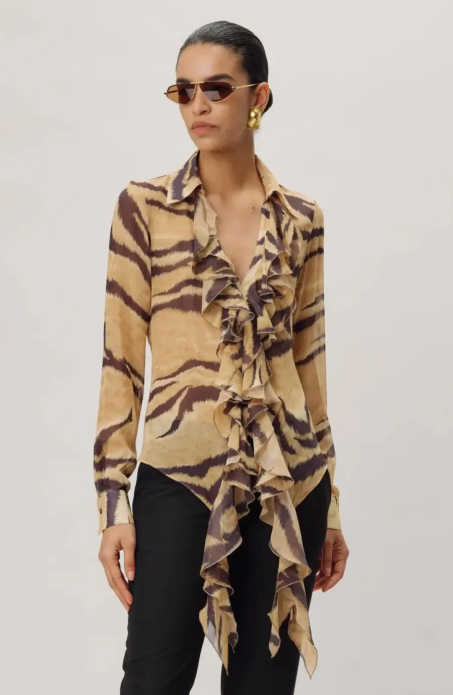 Ronny Kobo - Ditta top in Black & Tan tiger print