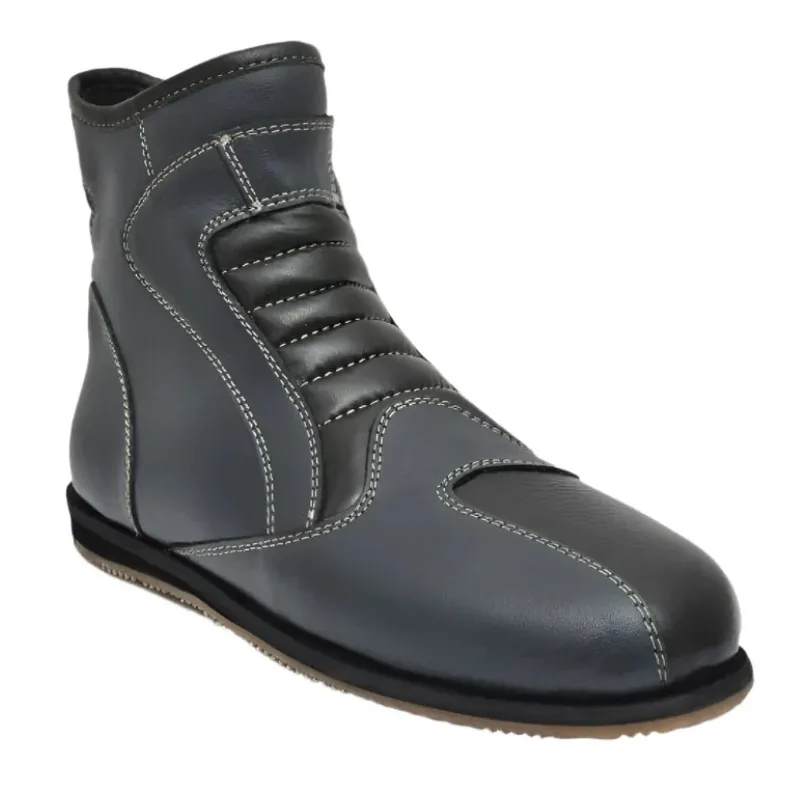 Rugged Leather Biker Boots with Durable Rubber Sole