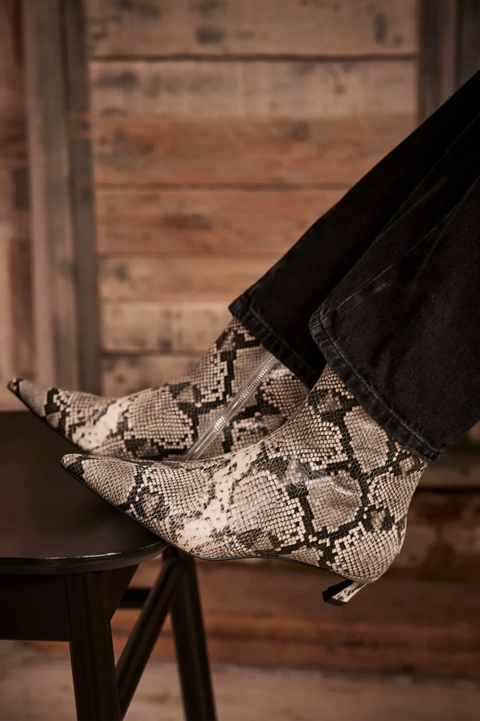 Snake Print Leather Ankle Boot