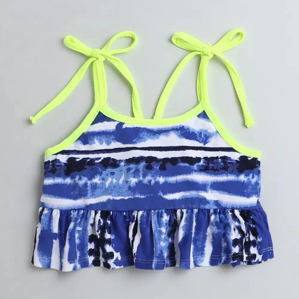 Straped Abstract Frill Top Short Set