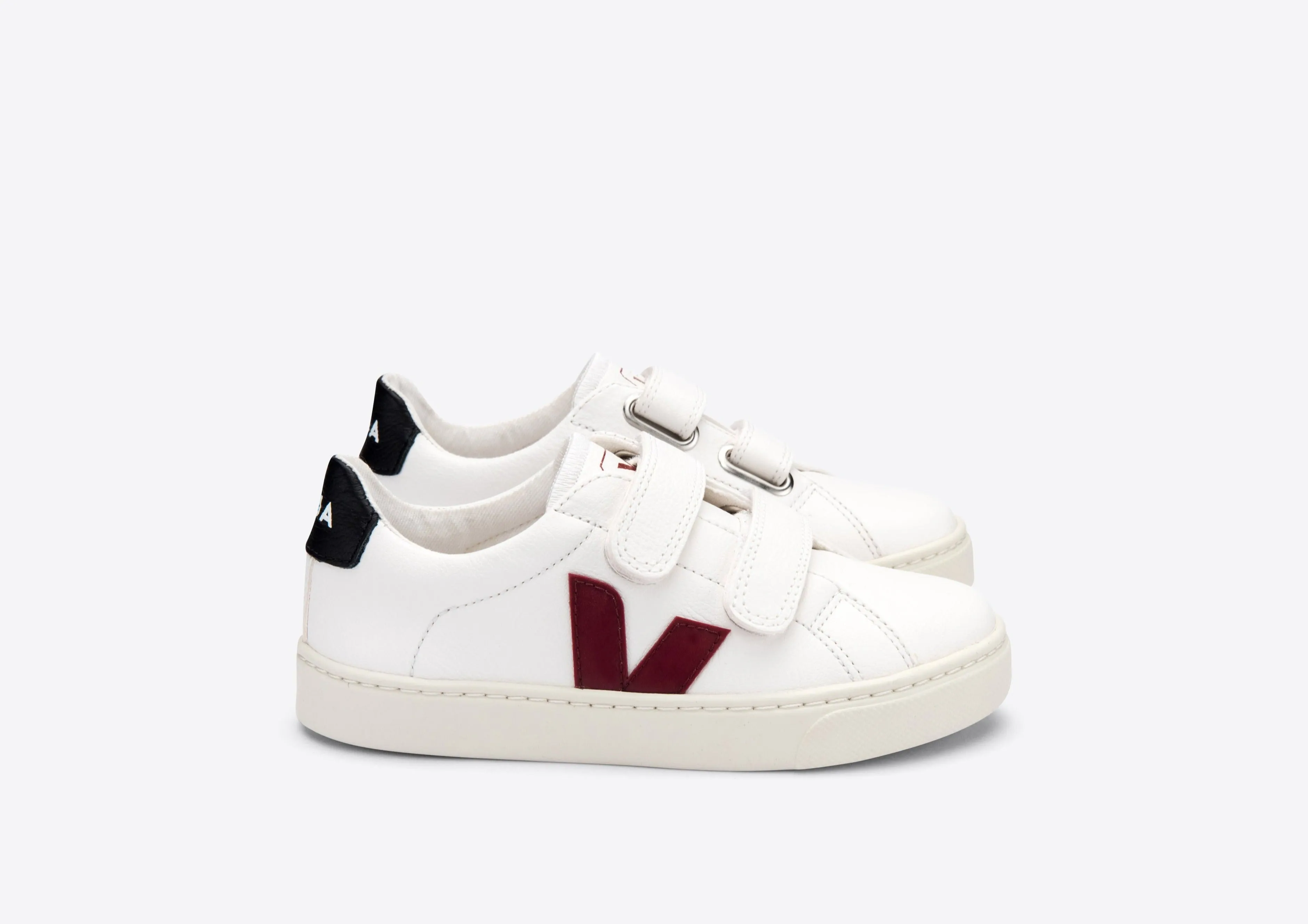 Veja Kids Chromefree Leather Velcro Esplar - Extra White/Marsala Black