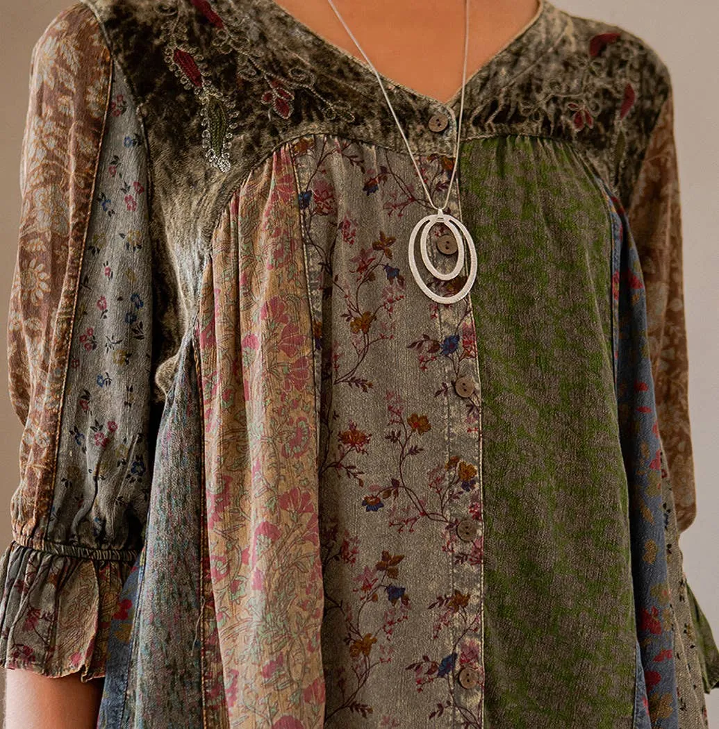 Vintage Bohemian Patchwork Velvet Top