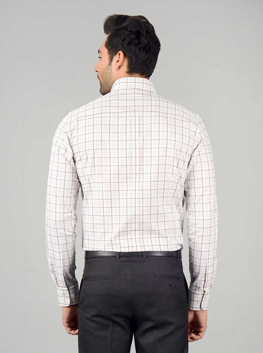 White & Brown Checked Slim Fit Formal Shirt | JadeBlue