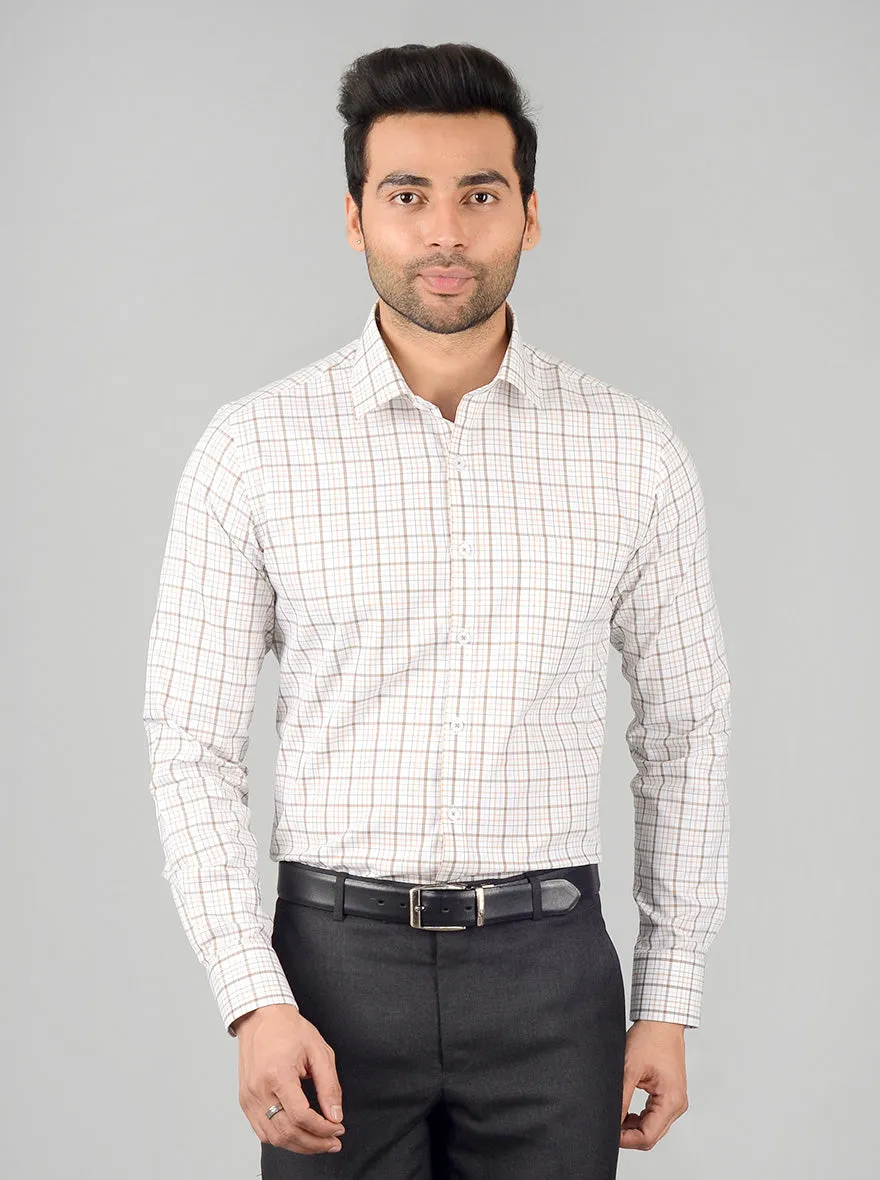 White & Brown Checked Slim Fit Formal Shirt | JadeBlue