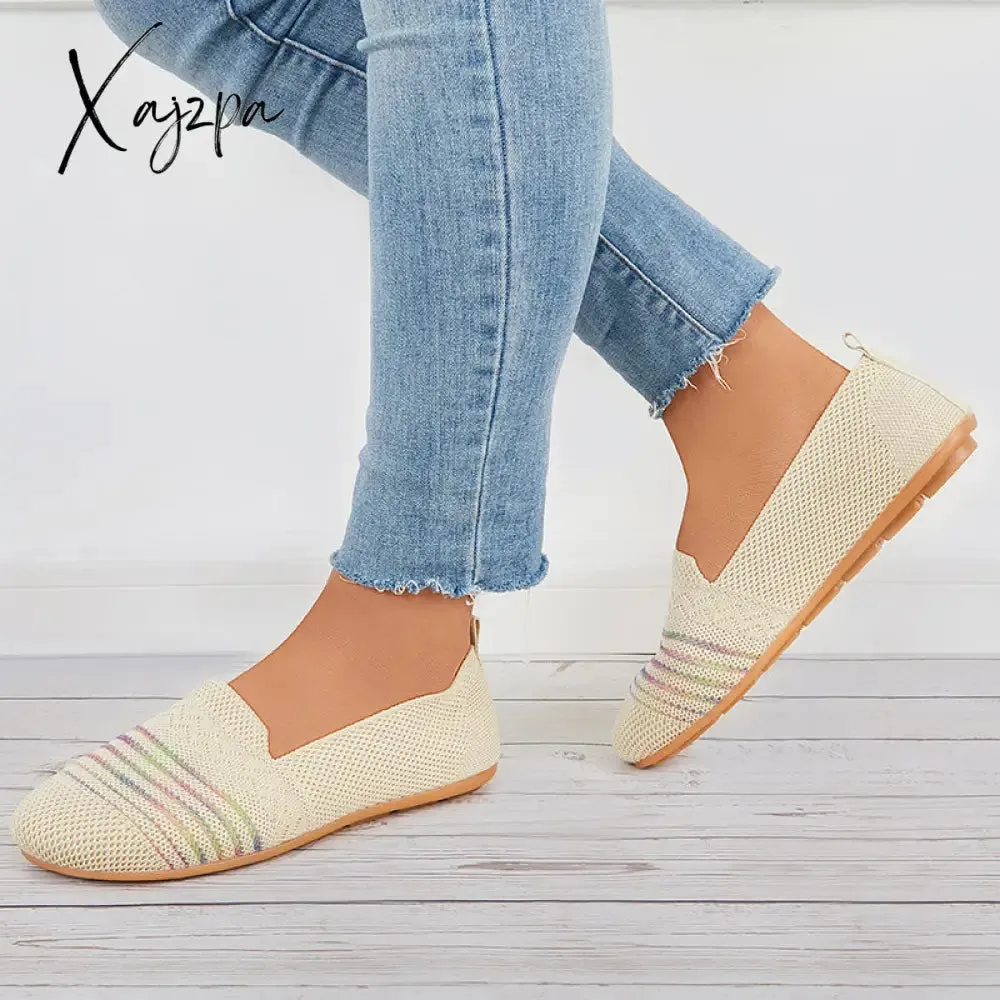 Xajzpa - Women Breathable Knit Ballet Flats Soft Mesh Walking Shoes