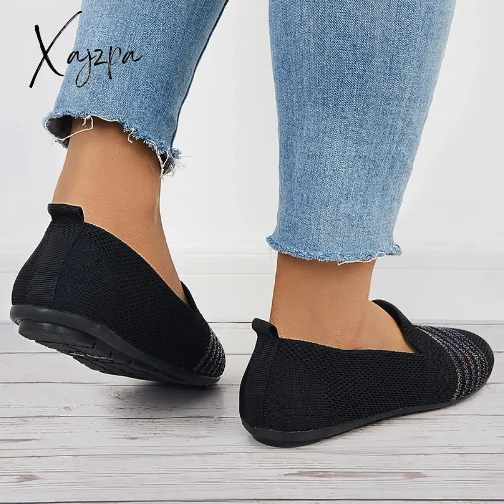 Xajzpa - Women Breathable Knit Ballet Flats Soft Mesh Walking Shoes