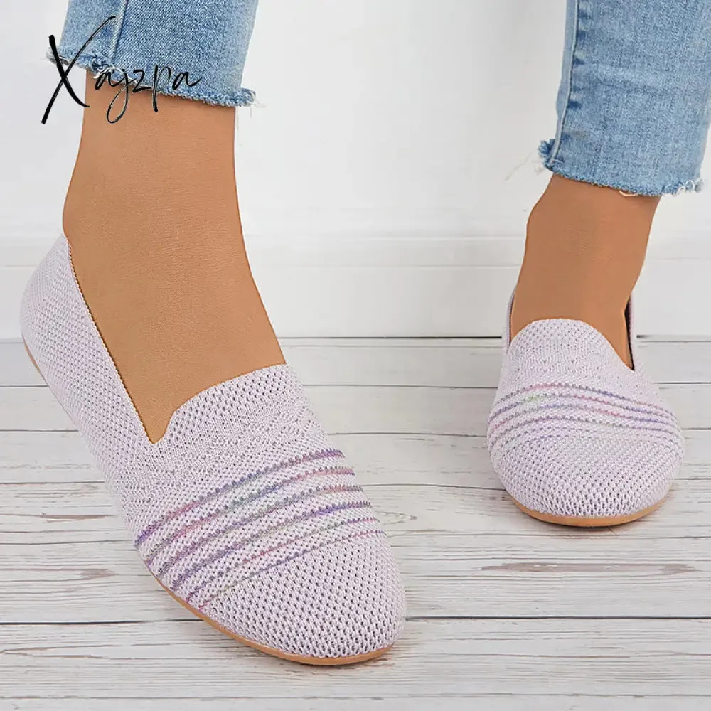 Xajzpa - Women Breathable Knit Ballet Flats Soft Mesh Walking Shoes