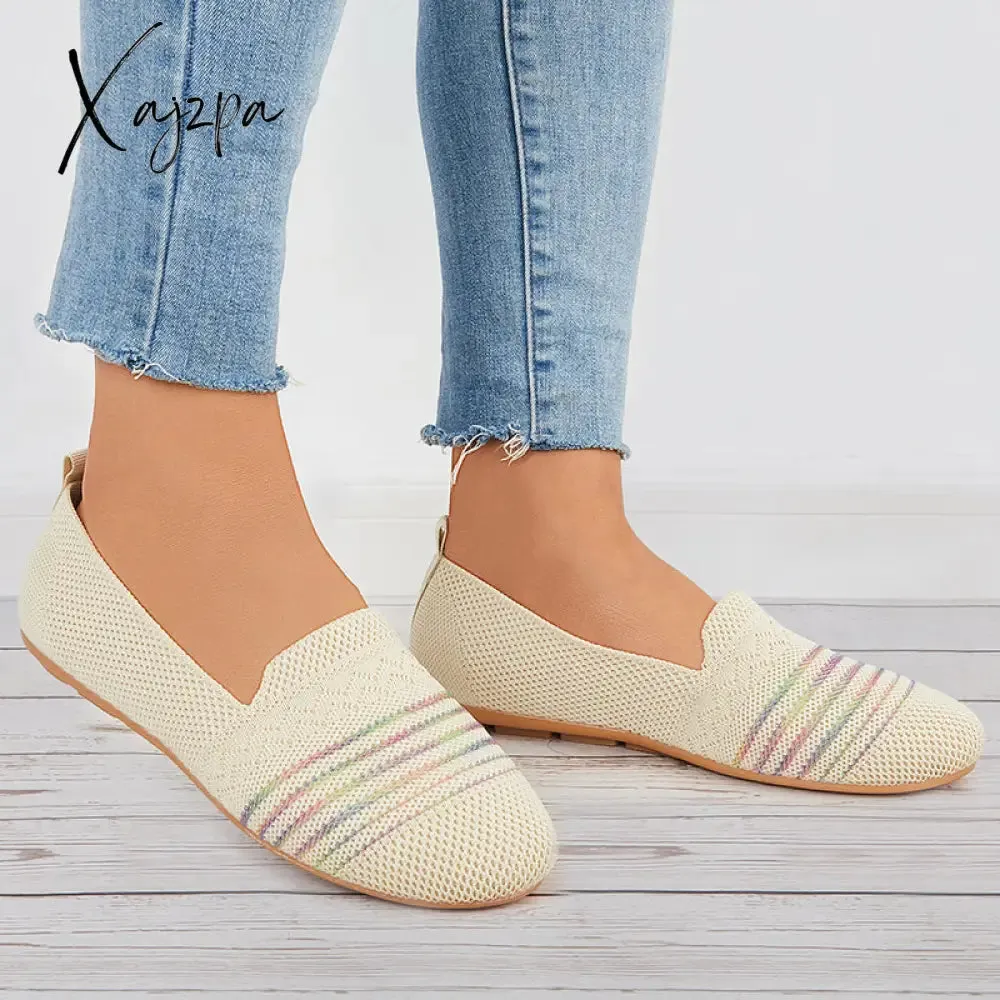 Xajzpa - Women Breathable Knit Ballet Flats Soft Mesh Walking Shoes