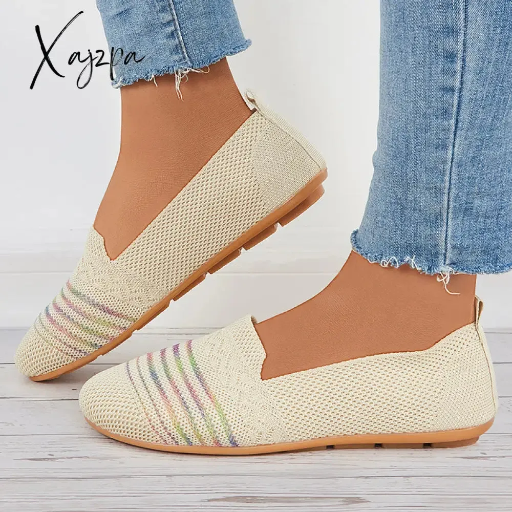 Xajzpa - Women Breathable Knit Ballet Flats Soft Mesh Walking Shoes