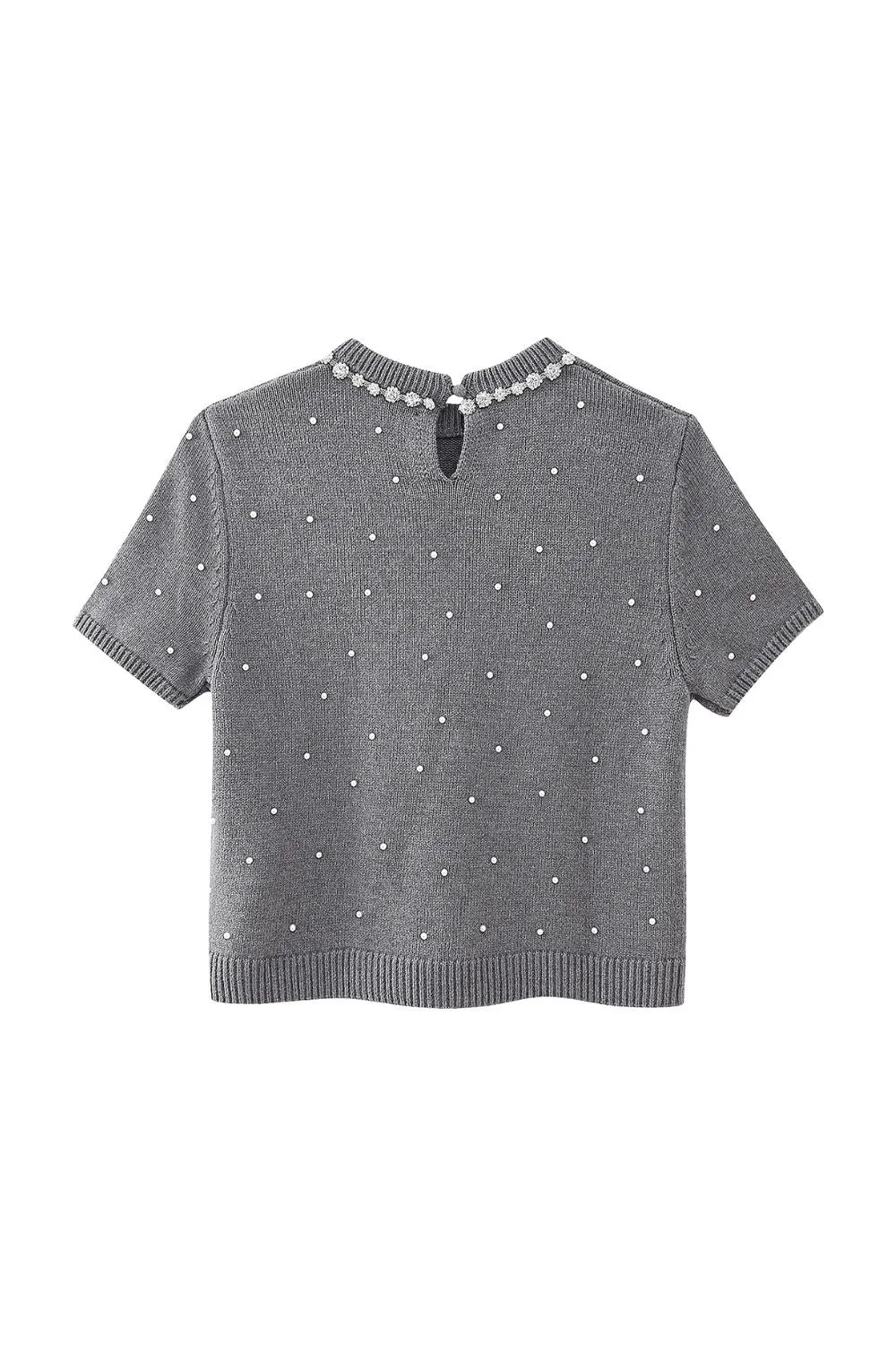 'Yuliana' Imitation Pearl-Embellished Short-Sleeve Knit Sweater